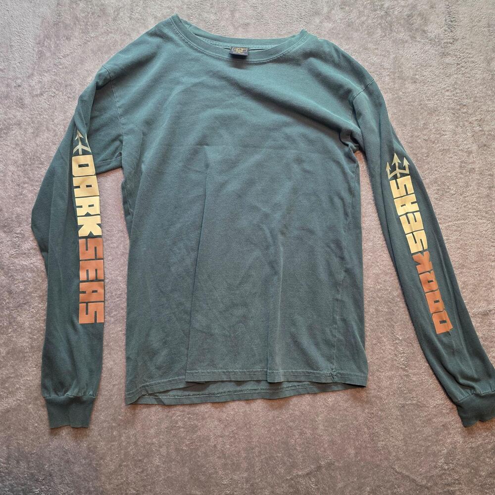 Dark Seas Shirt Mens M Green Long Sleeve Trident Logo Graphic T-Shirt Nautical